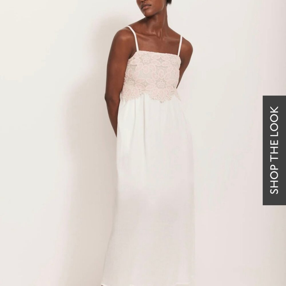 Mint Velvet Cream/Pink Crochet Trim Maxi Dress